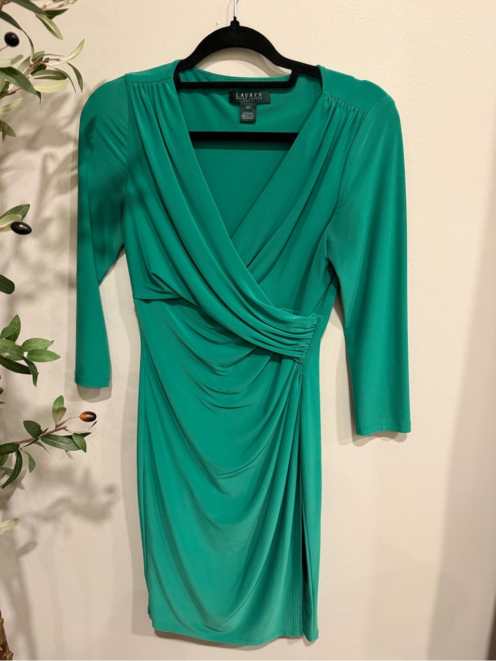 LAUREN Ralph Lauren Teal Green Draped Surplice Dress